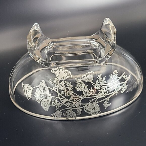 Viking Glass Flowerlite Flanders Scroll Silver Overlay Oval Flower Candle Frog - Picture 6 of 16